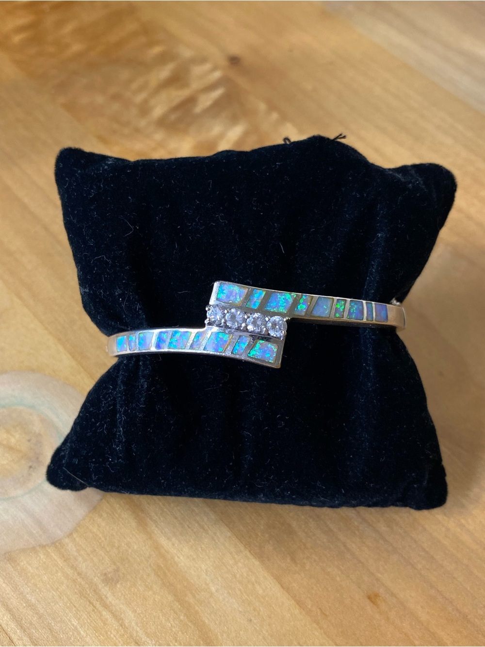 Sterling Silver Opal Inlay CZ Bracelet Bangle*** Stunning Estate Piece 925